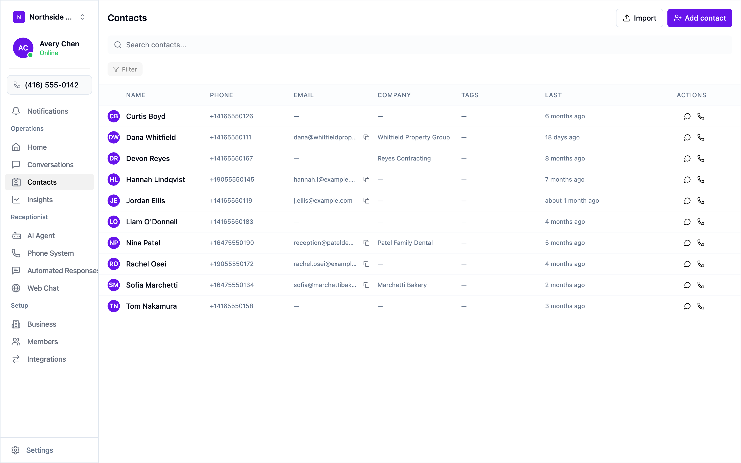 The Contacts list