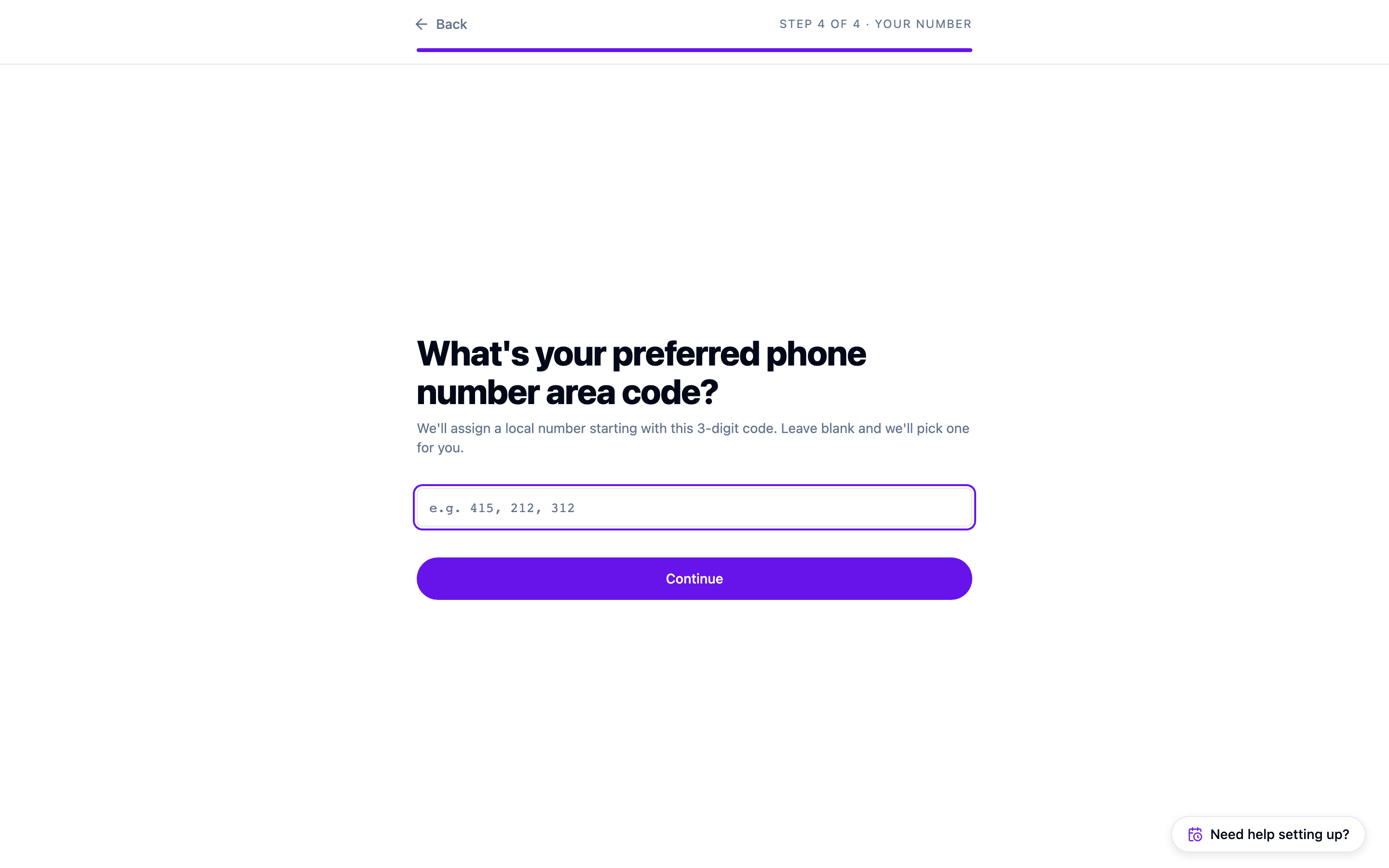 The area code step