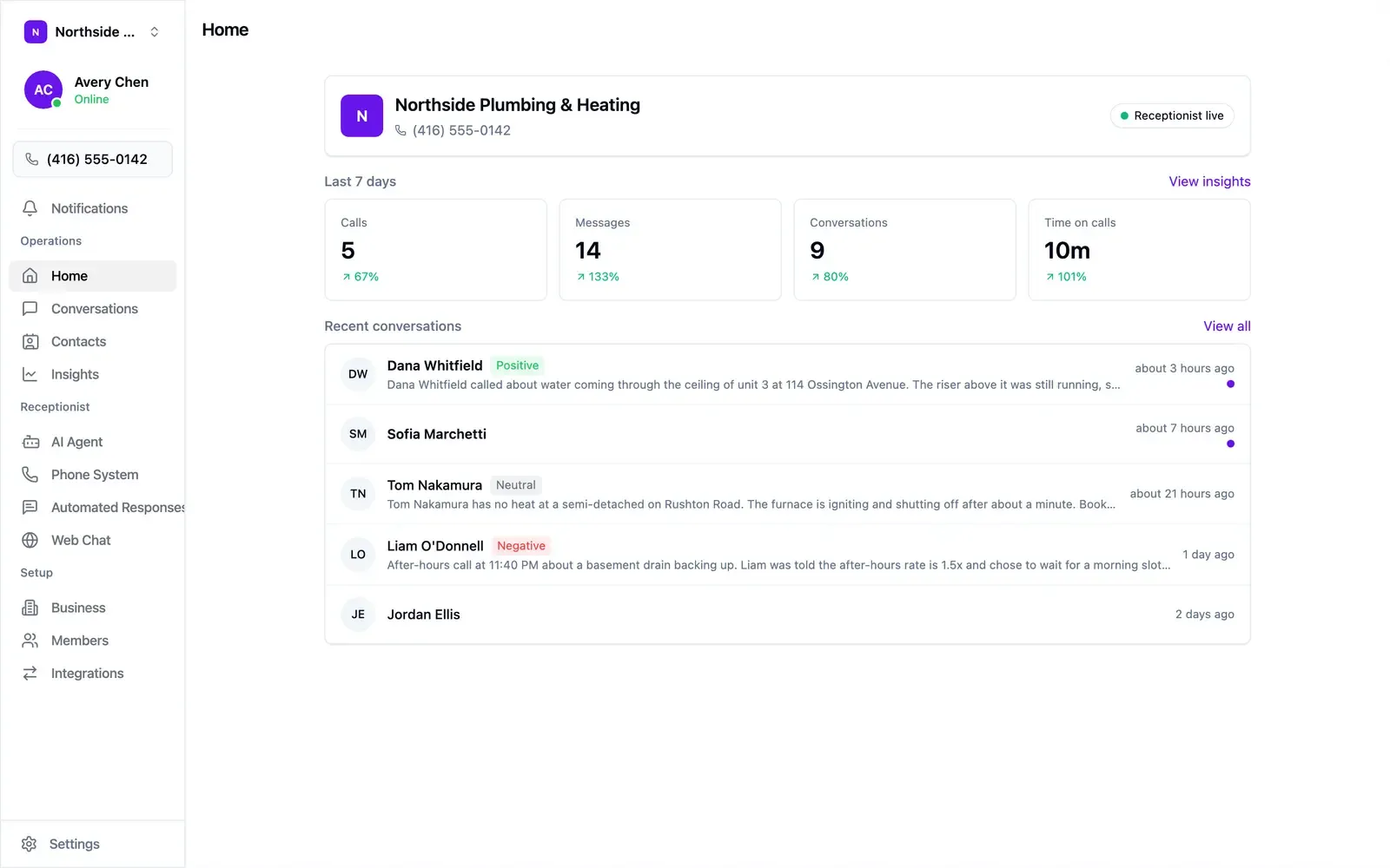 The Callspace home screen showing recent activity and conversations