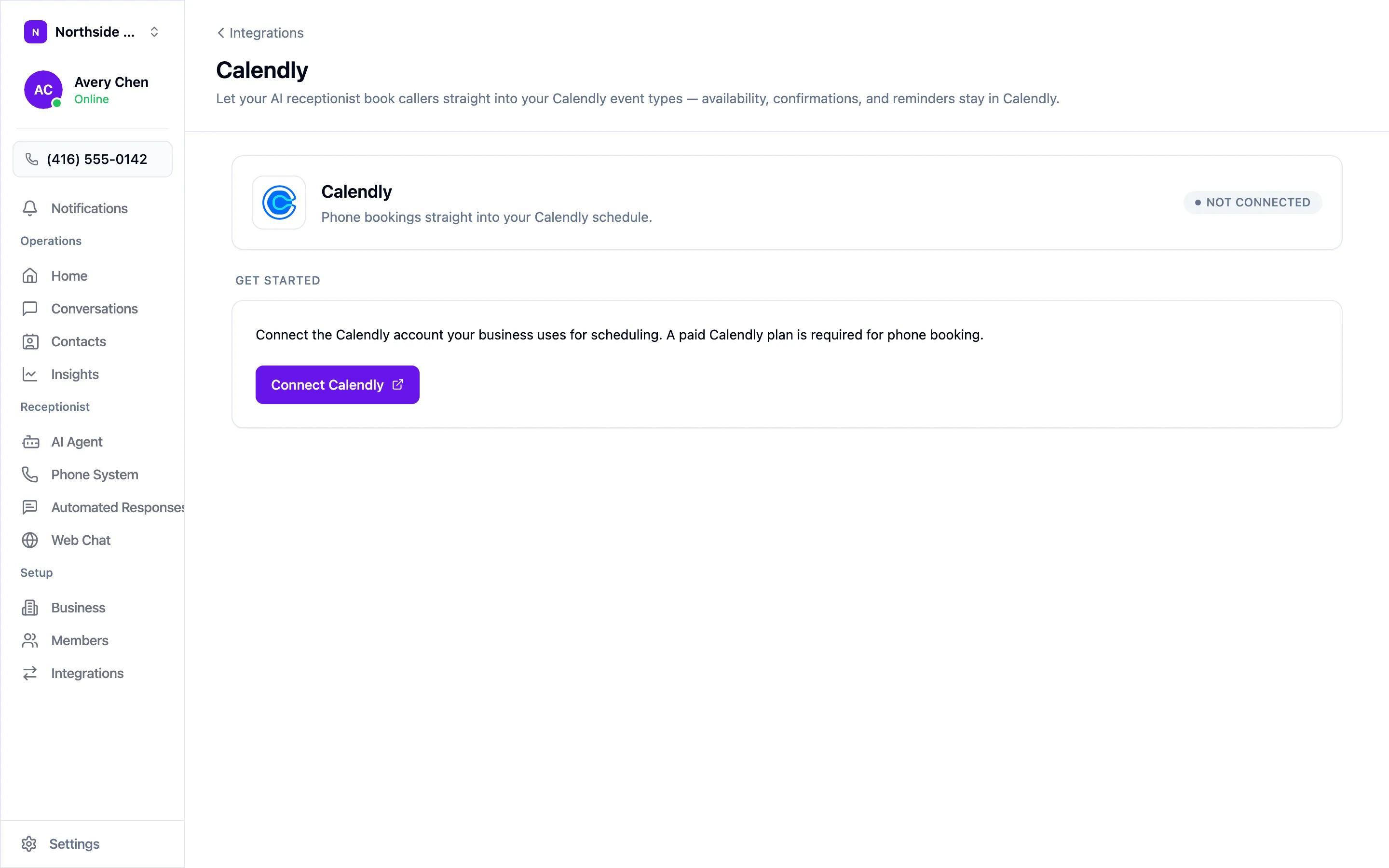 The Calendly integration screen, not yet connected